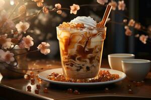 photos of milk tea ice in indoor photo studio AI Generated