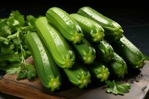 photos of zucchini in indoor photo studio AI Generated
