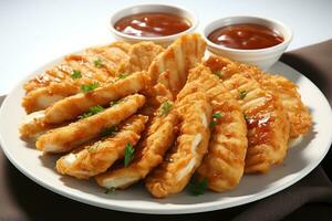 photos of chicken tenders in indoor photo studio AI Generated