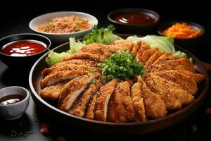 photos of chicken tenders in indoor photo studio AI Generated