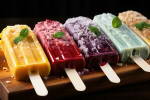 closeup of refreshing popsicles melting quickly AI Generated photo