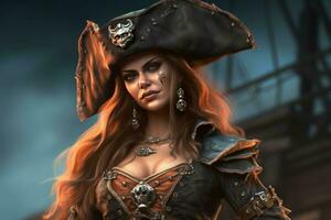 Pirate queen portrait. Generate Ai photo