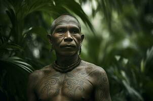 Tattooed tribe man. Generate Ai photo