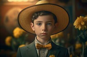 Western boy with hat. Generate Ai photo