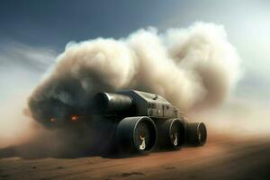 Smoke dust vehicle handcrafted fantasy. Generate ai photo