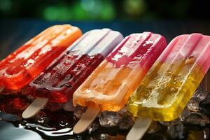 de cerca de refrescante Paletas de hielo derritiendo con rapidez ai generado foto