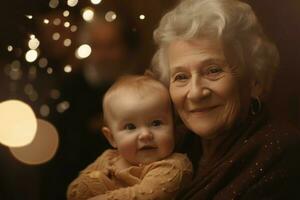 contento abuelita con bebé juntos. generar ai foto