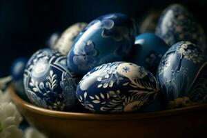 Gzhelian easter eggs decor. Generate Ai photo