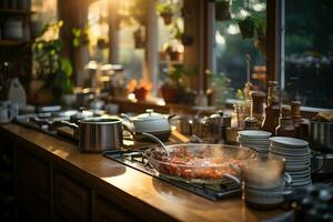 acogedor noche situación en el cocina ai generado foto