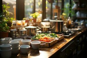 acogedor tarde situación en el cocina ai generado foto