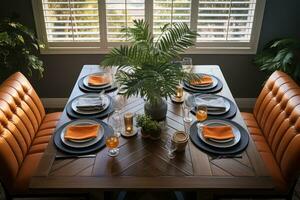 parte superior ver fotos de mesa conjunto en comida habitación ai generado