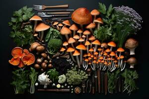 assortment various kinds of mushrooms AI Generated photo