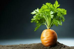 carrots on a wooden table with a black background photo