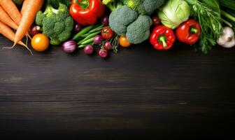 Vegetables on black wood background. AI Generative photo