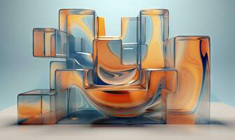 Dynamic interplay of 3D liquid forms in vibrant hues. Abstract composition. AI Generative photo