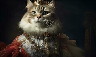 Whimsical image of a cat in royal attire. AI Generative photo