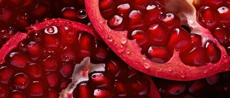 Crimson pomegranate seeds captured in macro. AI Generative photo