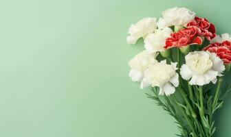 A striking arrangement of red and white carnations, symbolizing love and pure admiration. AI Generative photo