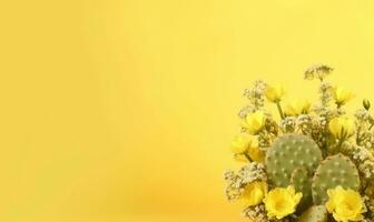 Joyful still life of a lively flower bouquet and cacti. AI Generative photo