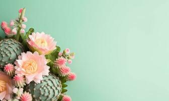A vivid bouquet featuring pink flowers and sturdy succulents. AI Generative photo