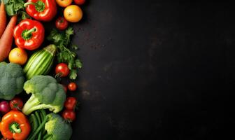 Top view vegetables on black background. AI Generative photo