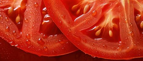 A striking macro capture of a sliced tomato's. AI Generative photo