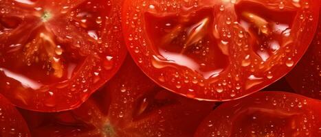 A striking macro capture of a sliced tomato's. AI Generative photo