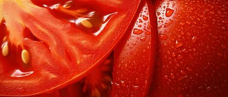 A striking macro capture of a sliced tomato's. AI Generative photo