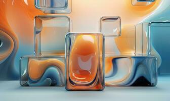 Dynamic interplay of 3D liquid forms in vibrant hues. Abstract composition. AI Generative photo