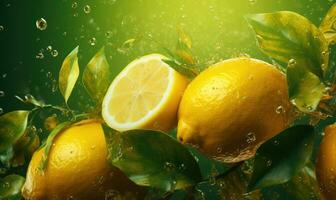 Splashing fresh citrus fruit concept. AI Generative photo