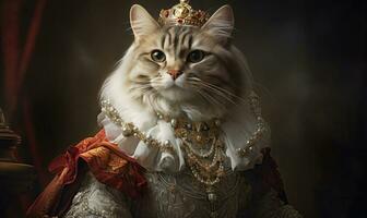 Whimsical image of a cat in royal attire. AI Generative photo