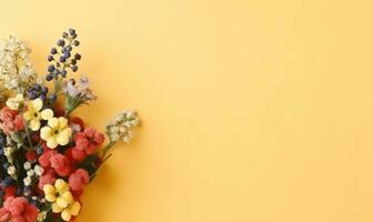 Artful arrangement of colorful berries and flowers. AI Generative photo