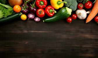 vegetales en antiguo madera mesa antecedentes. ai generativo foto