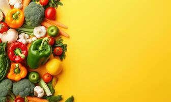 Fresh vegetables on yellow background. AI Generative photo