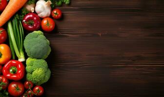 vegetales en antiguo madera mesa antecedentes. ai generativo foto