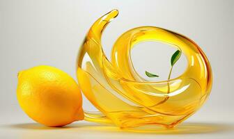 Lemon with a glass wave effect stands out. AI Generative photo