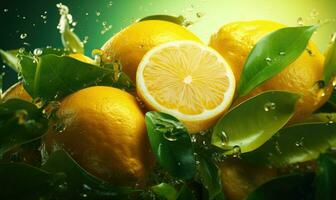 Splashing fresh citrus fruit concept. AI Generative photo