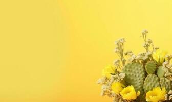 Joyful still life of a lively flower bouquet and cacti. AI Generative photo