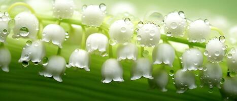 Soft focus macro view of a Lily-of-the-valley bloom. AI Generative photo