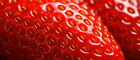 Macro view of a strawberry's surface. AI Generative photo