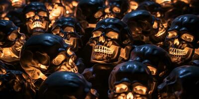 Creepy collection of illuminated skulls for Halloween. AI Generative photo