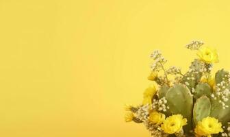 alegre todavía vida de un animado flor ramo de flores y cactus ai generativo foto