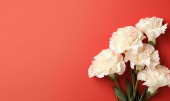 Elegant white and red carnations gracefully arranged. AI Generative photo