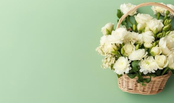 un tejido cesta lleno con delicado blanco flores ai generativo foto