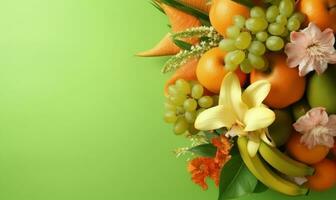 vibrante Fruta arreglo con naranjas y uvas. ai generativo foto