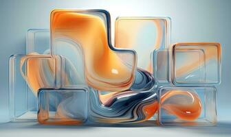 Dynamic interplay of 3D liquid forms in vibrant hues. Abstract composition. AI Generative photo