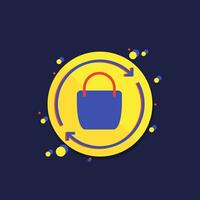 Return policy vector icon with a bag