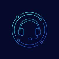 auriculares, apoyo icono, lineal diseño vector