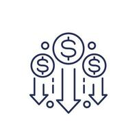 cost reduction line icon with dollar vector