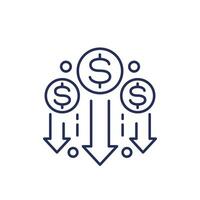 cost reduction line icon with dollar vector